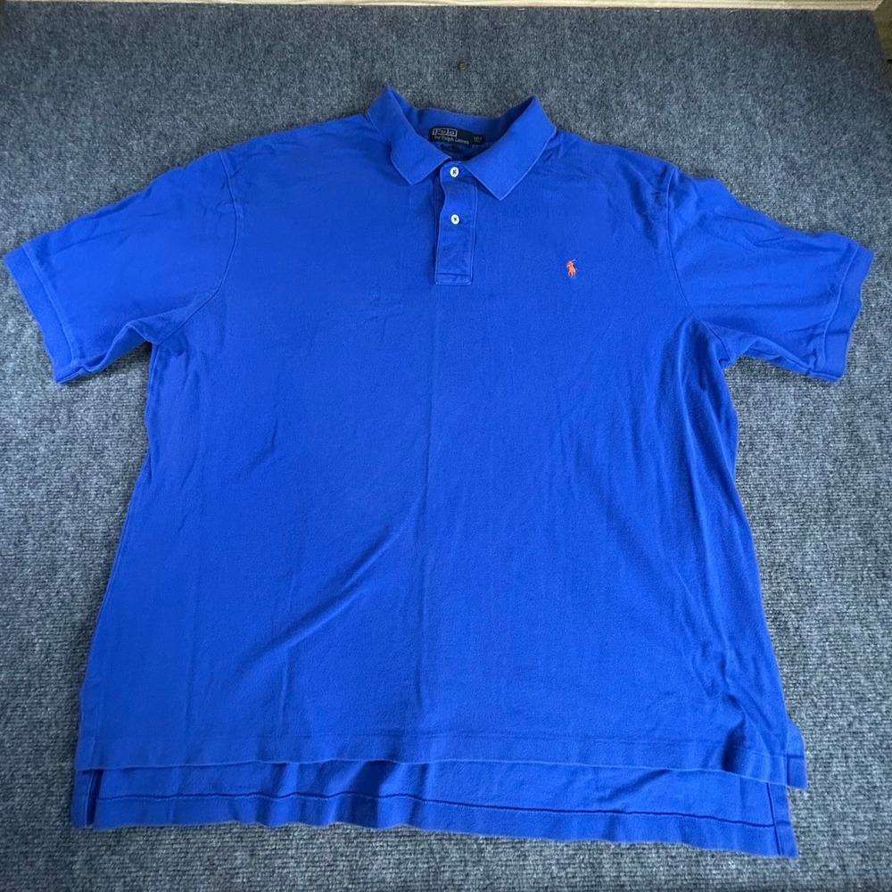 Polo Ralph Lauren Mens 2XLT Tall Blue Short Sleeve Pique Polo Orange Pony Logo